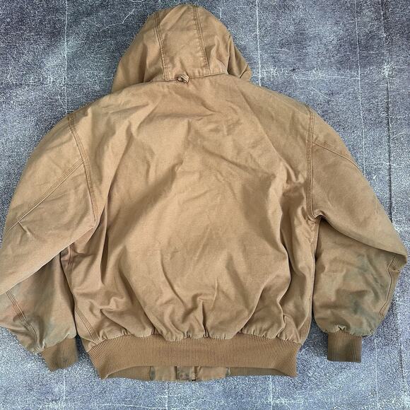 Men's Walls Work Wear Brown Duck Canvas Fleece Lined Hooded Zip Up Jacket Sz L - Picture 5 of 5